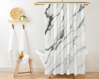 Elegant Marble Shower Curtain Set with Hanging Rings – Luxurious Bathroom Decor, Multiple Sizes Available, Easy Installation