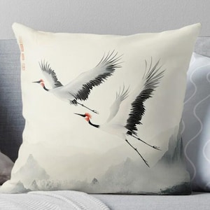 Cranes Pillow Cover with Elegant Minimalist Design, Double-Sided Print Cushion Cover, Japanese-Inspired Art, Multisize Decorative Pillowcase
