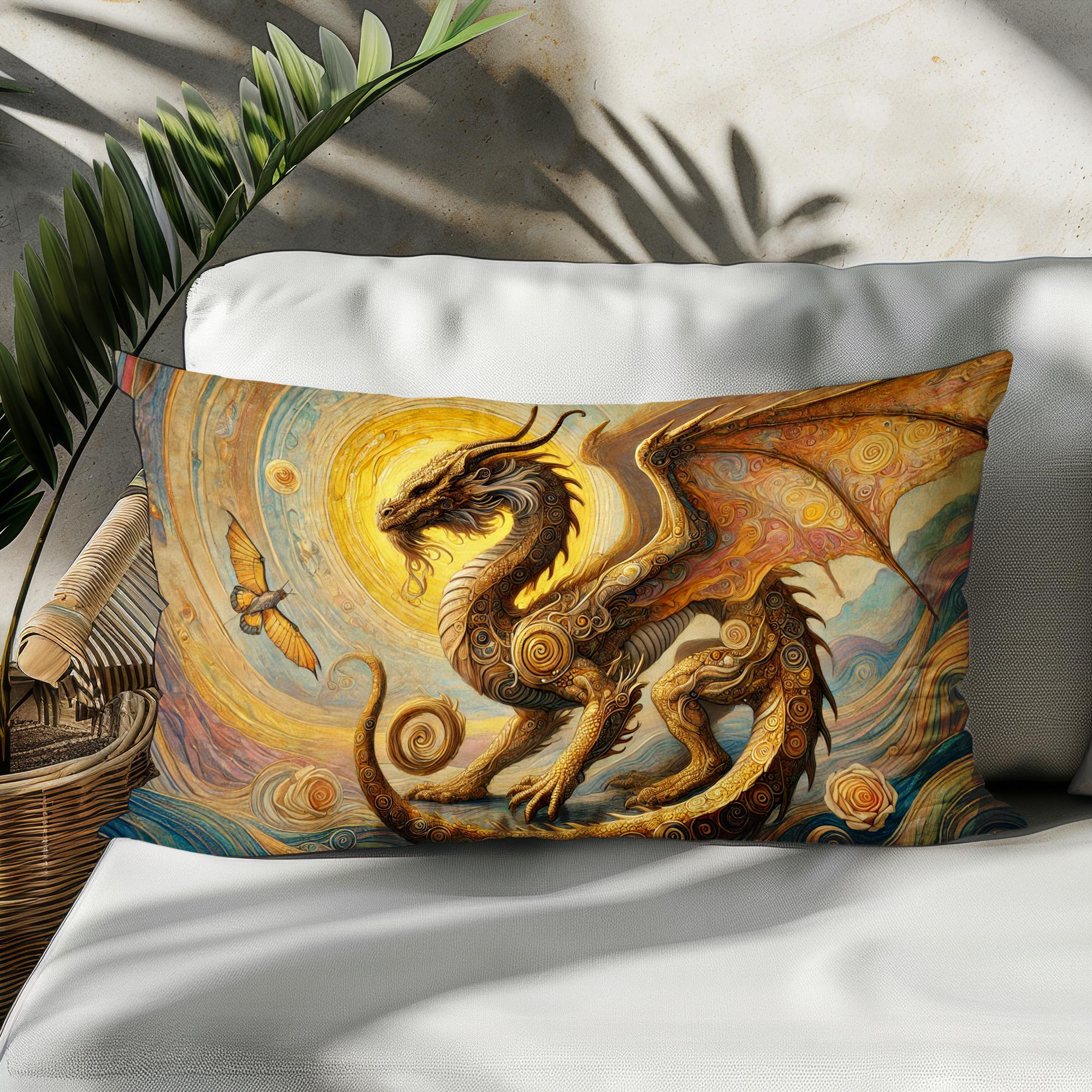 ゴールデンドラゴンランバーピローカバー、気まぐれなファンタジー