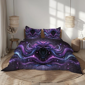 Galaxy Swirl Bedding Set - Black Purple Pink Blue Cosmic - Duvet Cover + Pillowcases