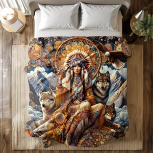 Native American Spirit Blanket - Soft and Warm Flannel Fleece Material, Multisizes, Ethnic Decor, Cozy Throw