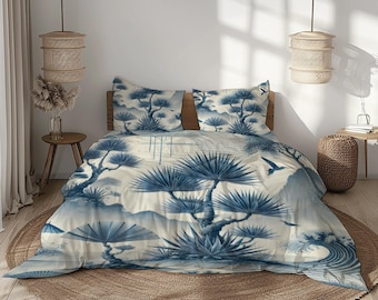 Blue Japanese Bedding Set – Indigo, Cream, Sky & Slate  Duvet Cover with Pillowcases
