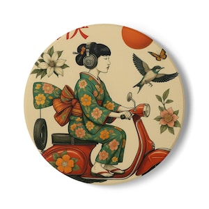 Vintage Floral Japanese Ceramic Coaster, Unique Home Decor, Gift for Tea Lovers, Modern Coasters, Japanese Art Coaster