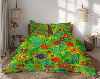 レトロな花柄寝具セット：70年代風の素敵な掛け布団カバー - Etsy 日本