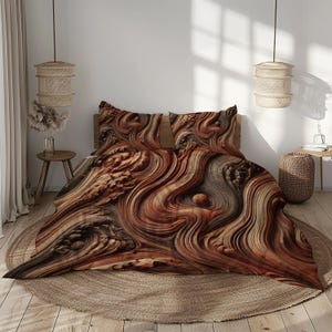 Parure de lit Earthy Abstract - Housse de couette tourbillonnante marron, beige, cuivre et anthracite + taies d'oreiller
