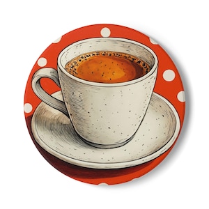 Coffee Cup Ceramic Coaster, Cute Kitchen Decor, Home Bar Accessory, Gift for Coffee Lovers, Housewarming Present