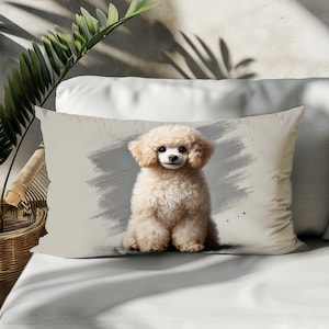 Lendenkissenbezug mit niedlichem Pudel-Welpen, doppelseitiger Baumwoll-Leinenbezug, dekorativer rechteckiger Kissenbezug für Sofa oder Bett