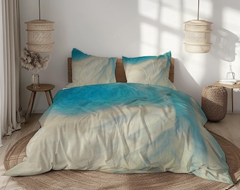 Set di biancheria da letto Ocean Breeze – Copripiumino sfumato color acqua, beige, avorio e verde acqua con federe – Arredamento per camera da letto in stile costiero, senza piumone