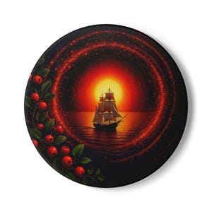 Sunset Ship Ceramic Coaster, Nautical Decor, Home Bar Accessory, Gift for Sailors, Unique Housewarming Present