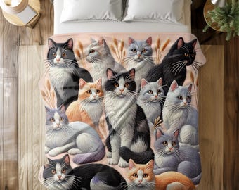 Adorable Multi-Cat Flannel Fleece Blanket – Soft Plush Throw with Colorful Cat Design for Bed, Couch & Home Décor – Multi-Size Options