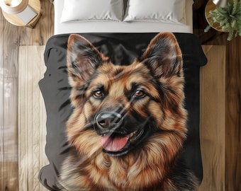 German Shepherd Blanket, Soft Flannel Fleece Throw Blanket with Realistic Dog Print, Cozy Pet Lovers Gift, Multisize Options for Bed or Sofa