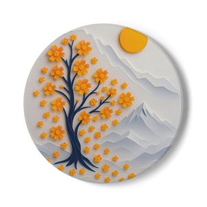 Floral Mountain Ceramic Coaster, Nature Decor, Home Gift, Eco-Friendly Coaster Set, Table Protection, Coffee Table Accent