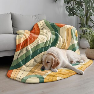Retro Abstract Throw Blanket - Mid-Century Modern Design Lightweight Soft Fleece Blanket - Colorful Boho Vintage Style - Green, Orange,Beige image 7