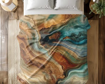 Couverture en marbre d'agate terreuse - Jeté confortable avec motif abstrait de pierres dans des tons naturels, flanelle douce en polaire, parfaite pour une décoration bohème