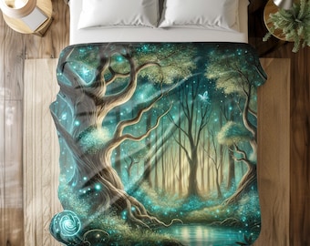 Enchanted Forest Fairy Tale Blanket - Cozy Throw with Magical Glowing Woods and Mystical Trees, Soft Material,Ideal for Fantasy Lovers