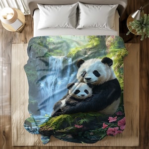 Panda Family Flannel Fleece Blanket – Adorable Wildlife Throw for Bed, Sofa, or Travel – Soft, Warm & Machine Washable