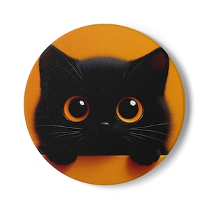 Cute Black Cat Ceramic Coaster, Adorable Cat Decor, Home Drinkware, Cat Lover Gift, Cozy Living Room Accessory