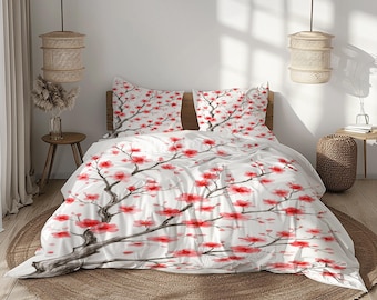 Cherry Blossom Duvet Cover Set | Japanese Floral Bedding with Pillowcases