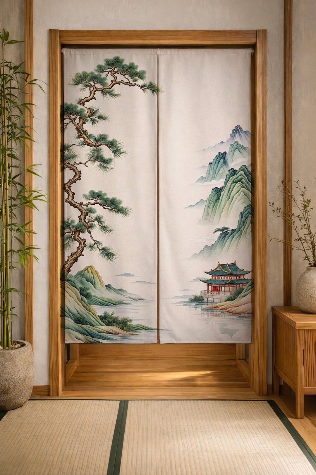 Japanese Landscape Noren Curtain, Asian Mountain Door Curtain, Zen Room ...
