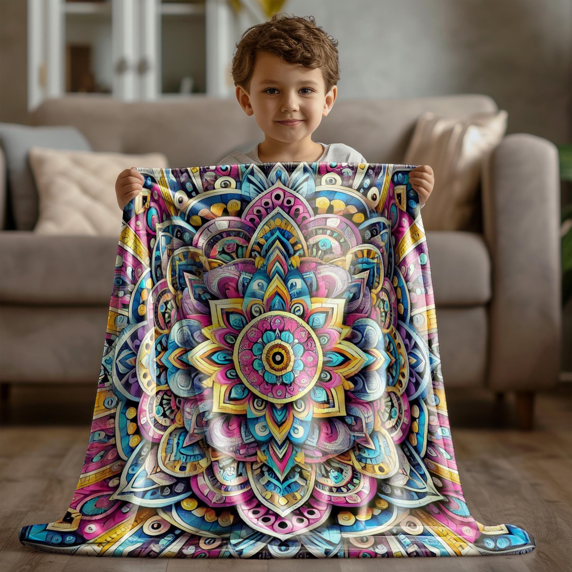マンダラフランネルフリースブランケット – ベッド、ソファ、瞑想に