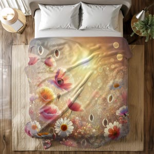 Florale Flanell-Fleece-Decke - weicher, gemütlicher Blumenüberwurf, botanische Gartenbettwäsche, Boho-Ästhetik, naturinspirierte Decke, größenverstellbar