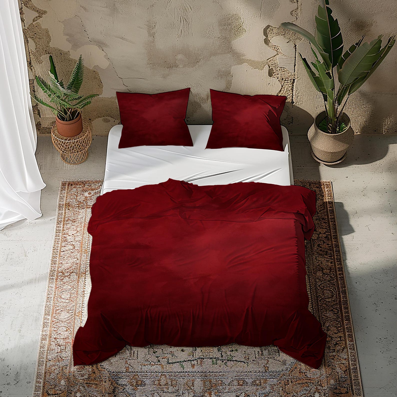 Red/rust Bedding Solid Red Bedding Set With Duvet Cover and Pillowcases – Rich Crimson ...