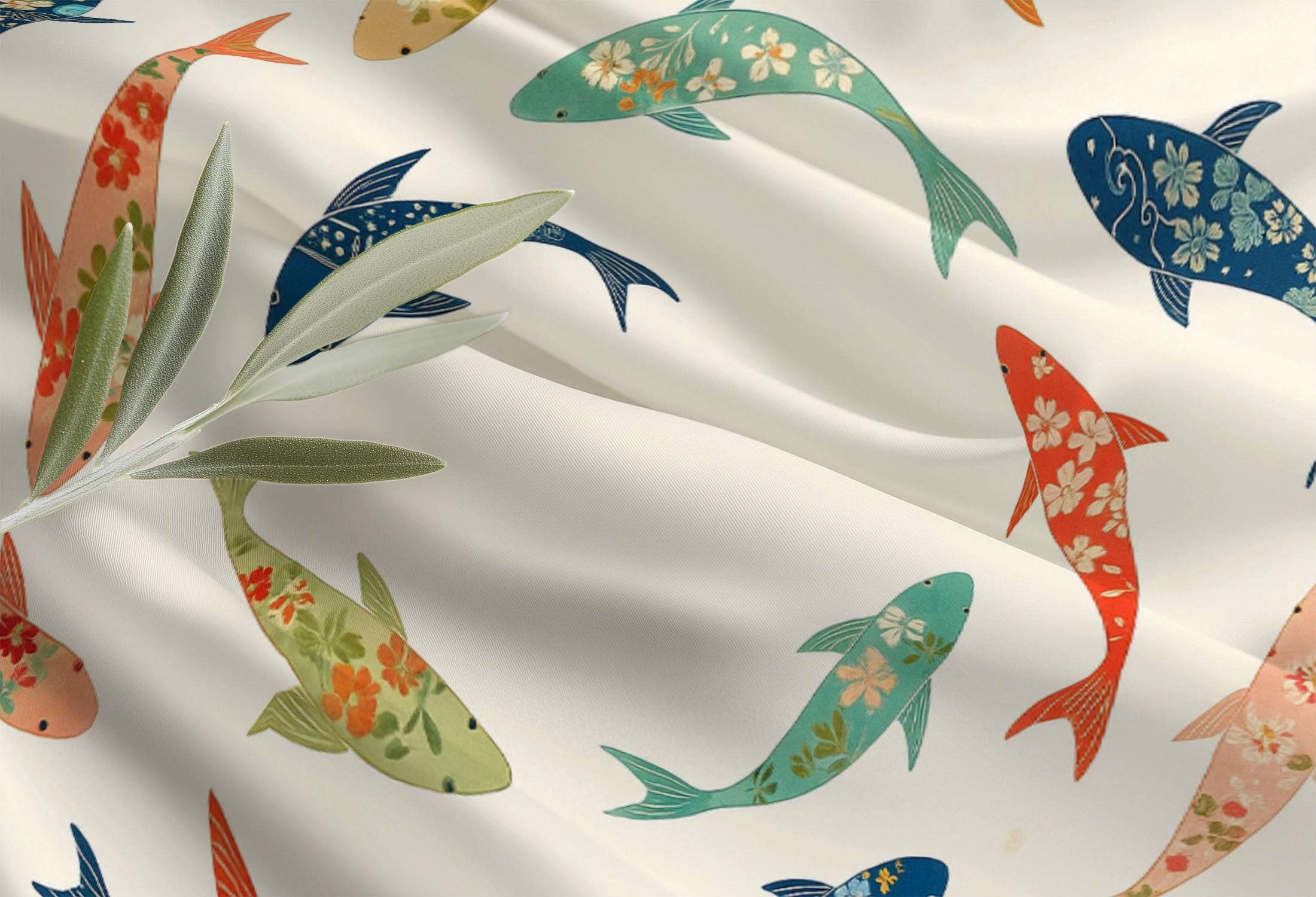 Fish Bedspread Koi Fish Bedding Set – Duvet Cover & Pillowcases – Blue, Orange, Teal ...