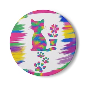 Vibrant Cat Ceramic Coaster | Colorful Animal Art, Home Decor Gift, Cat Lover Coasters, Unique Kitchen Accessory, Fun Pet Decor