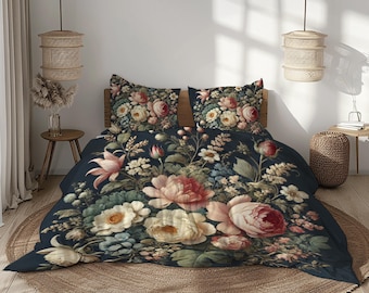 LUVIVIHOME Set Copripiumino King Size Floreale 3 Pezzi - Bianco, Rosa, Bordeaux, Verde - Stile Shabby Chic Con Peonie E Foglie - 228x264 Cm + 2 Federe