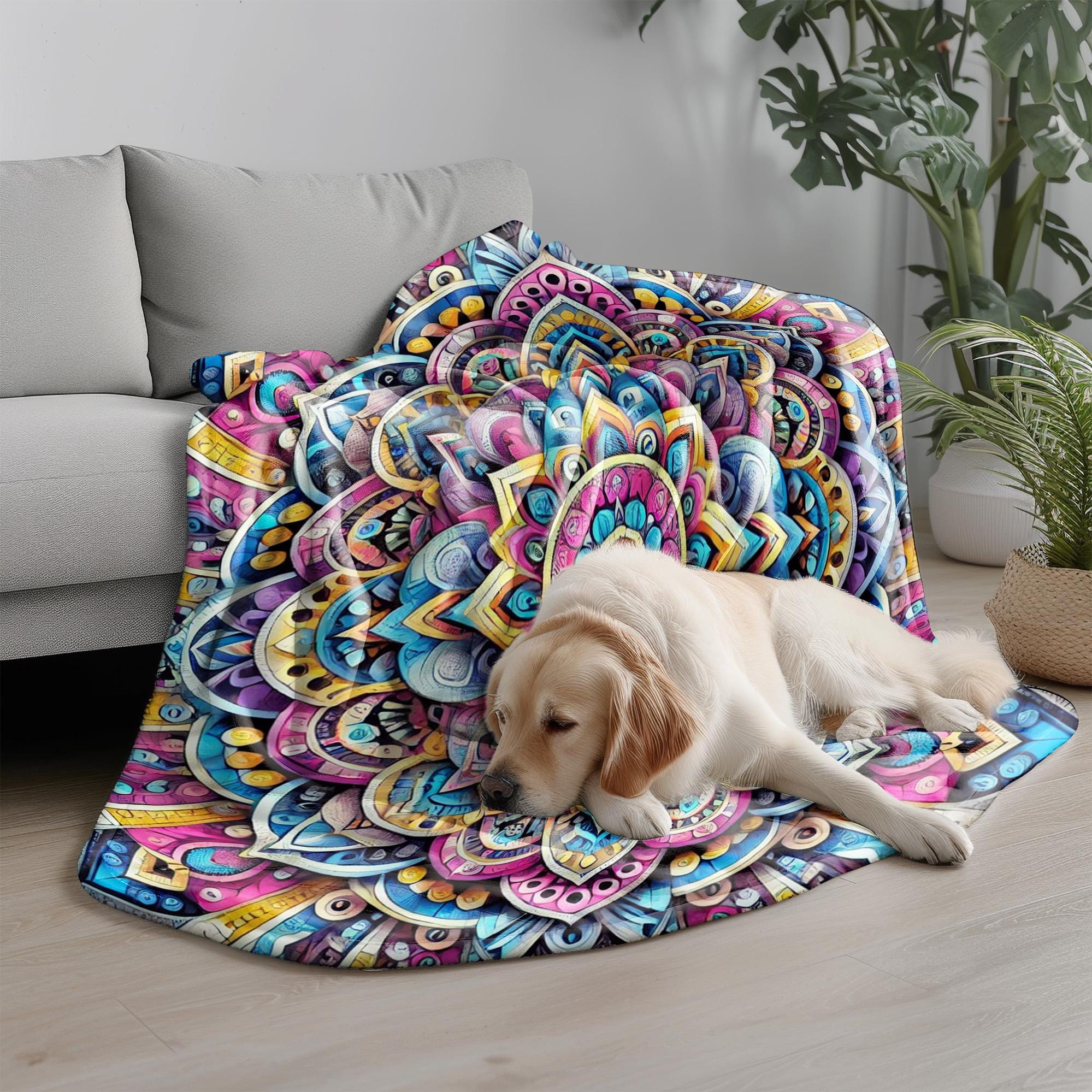 マンダラフランネルフリースブランケット – ベッド、ソファ、瞑想に