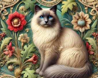 Floral Ragdoll Cat Blanket – Soft Cozy Throw with Vintage Flower Design – Elegant Cat-Themed Home Décor – Multiple Sizes Available