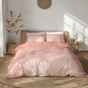 Blush Pink Floral Bedding Set – Soft Pink, Coral, Light Peach, White –  Duvet Cover & Pillowcases – Romantic Bedroom Look
