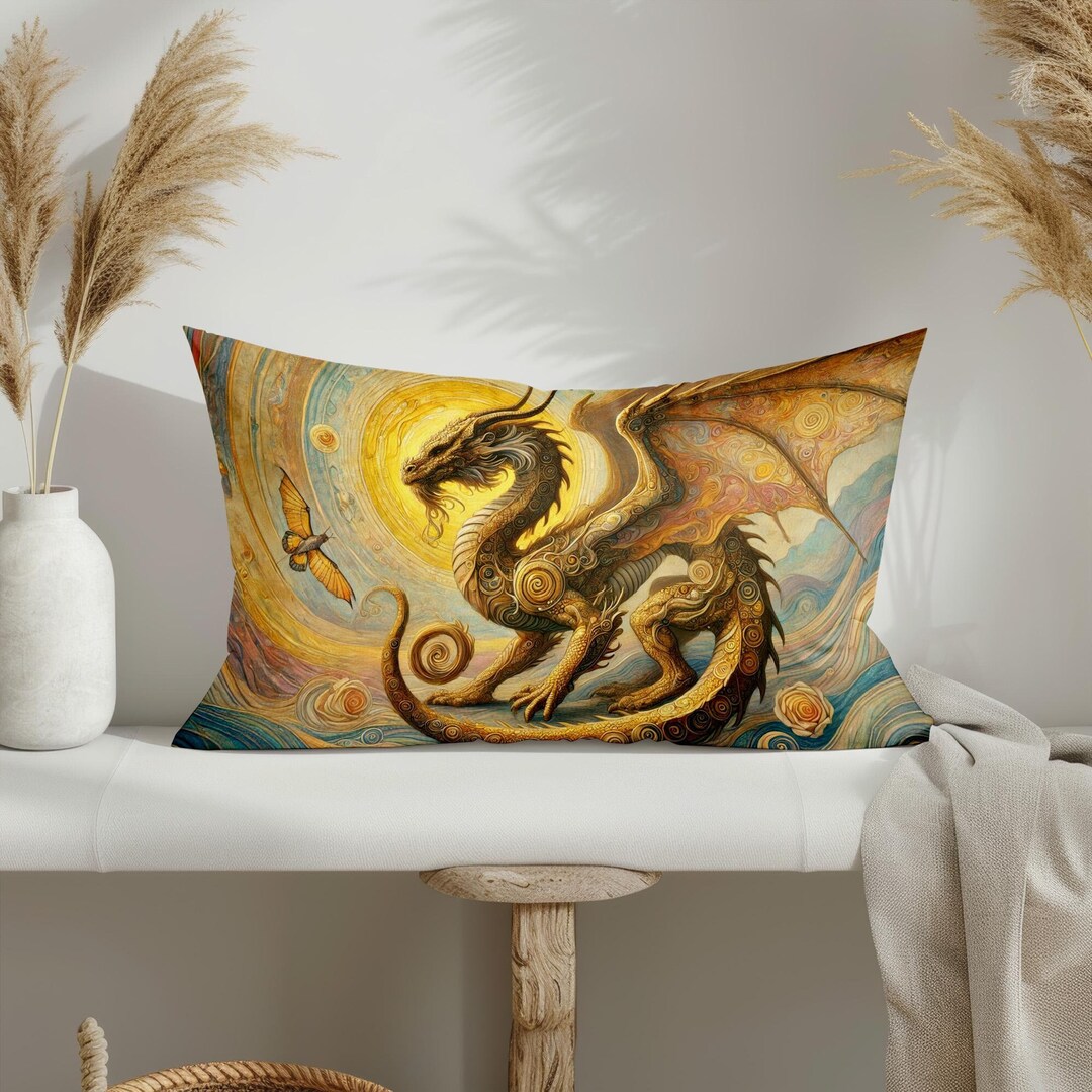 ゴールデンドラゴンランバーピローカバー、気まぐれなファンタジー