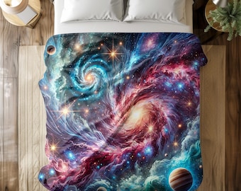 Galaxy Blanket Multi-Sizes, Soft Cozy Throw with Cosmic Spiral Design, Space-Themed Home Decor for Bedroom or Living Room