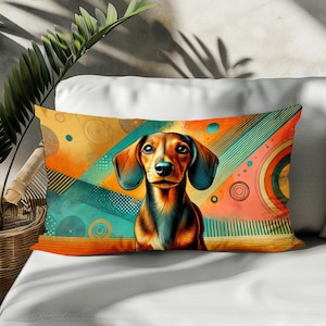Adorable funda de almohada lumbar con diseño de perro salchicha: funda de cojín de lino y algodón con estampado de doble cara, decoración del hogar para amantes de los perros