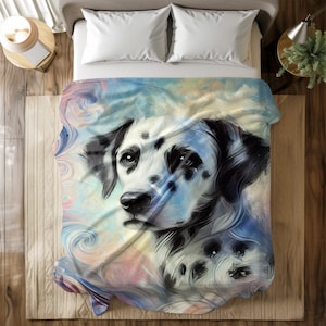 Aangepaste Dalmatische deken met flanellen fleece, artistiek ontwerp huisdierportret, gepersonaliseerd cadeau hondenliefhebber, gezellige plaid voor interieurdecoratie