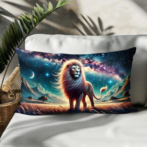 Lion Galaxy Lumbar Pillow Cover - Cosmic Decorative Pillow Case - Double-Sided Rectangle Cushion for Couch or Bedroom