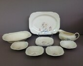 Antique 1930s China and Serving Set, Art Deco American China Ware Dish Set, Art Deco China, Cottage Shabby Chic Dinnerware