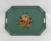 Tole Toleware Decorative Tray, Vintage Tole Tray Hand Painted Flowers, Bohemian Shabby Chic Decor, French Farmhouse