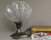 Art Deco Clamshell ODEON Accent Table Light, Antique Bronze and Glass Light