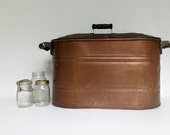 Reserved- Antique Copper Double Boiler, Copper Clad Double Boiler, Rustic Home Decor, Primitive Boiler Wash Tub, Large Covered Copper Boiler