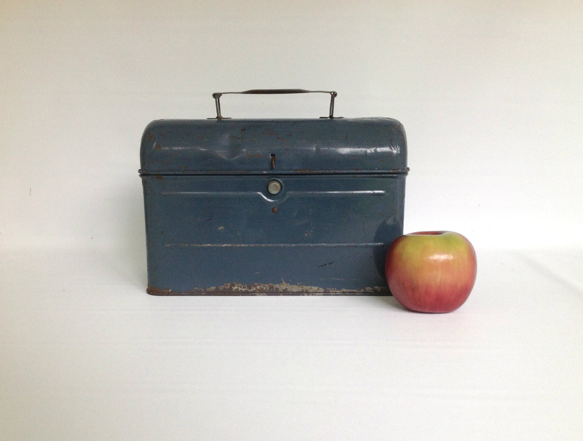 Vintage Metal Lunch Box 1930s Metal Lunch Pail Vintage Gray Etsy