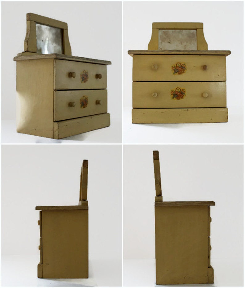 Vintage Wooden Dresser With Mirror 1950s Wood Doll Storage Etsy