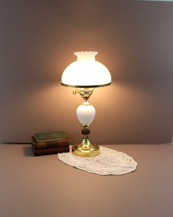 white hobnail lamp shade