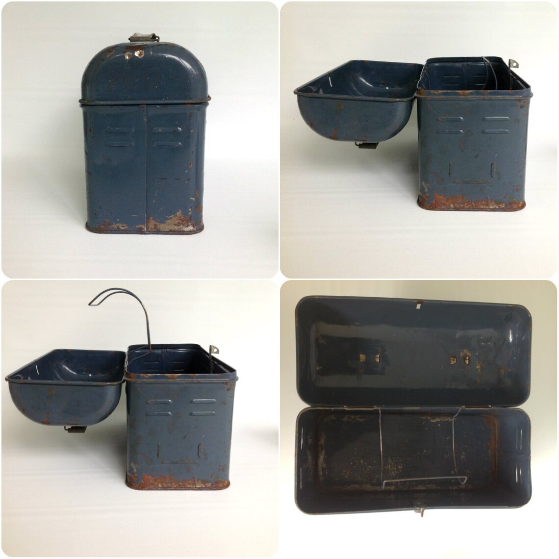 Vintage Metal Lunch Box 1930s Metal Lunch Pail Vintage Gray Etsy