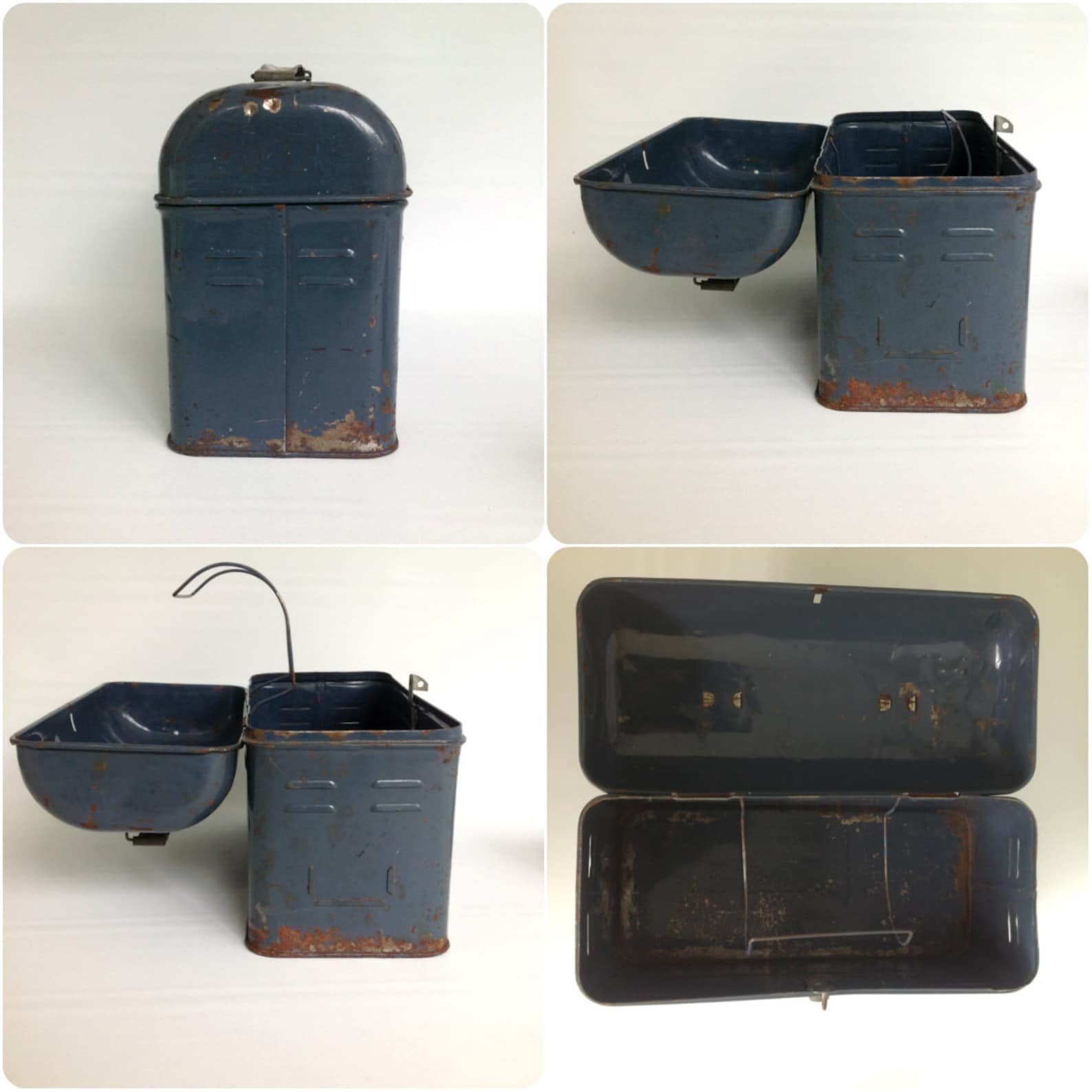 Vintage Metal Lunch Box 1930s Metal Lunch Pail Vintage Gray Etsy
