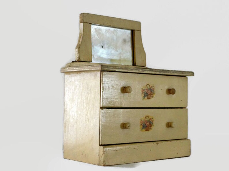 Vintage Wooden Dresser With Mirror 1950s Wood Doll Storage Image 0