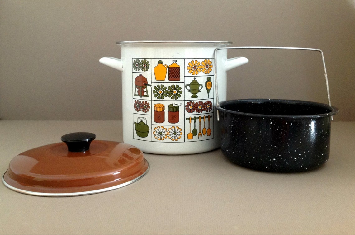 Vintage Enamelware Stock Pot and Steamer Retro Porcelain Etsy
