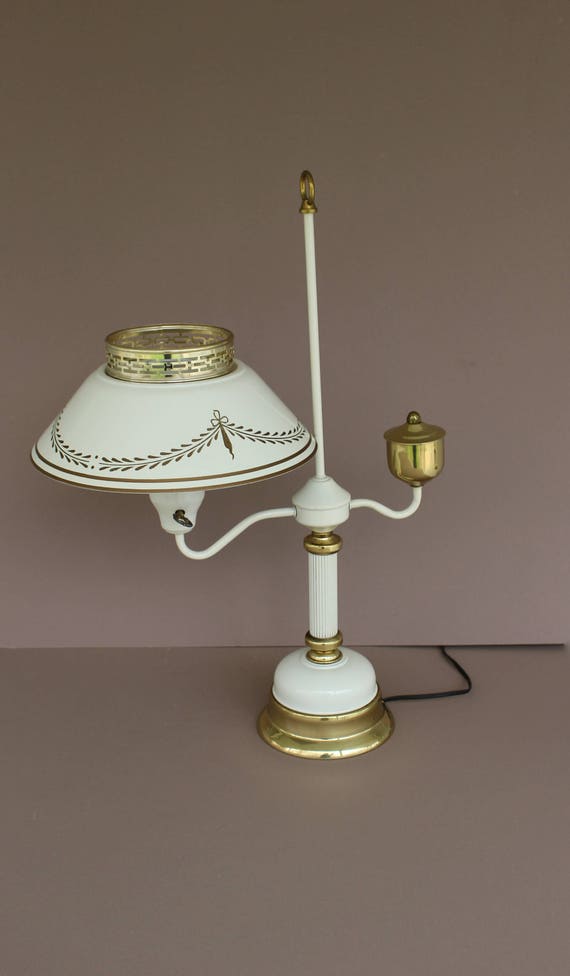 Vintage Toleware Table Lamp White And Gold 1970 S Early American Accent