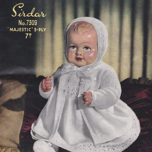 Sirdar 7309 PDF instant download knitting pattern A4 3 PLY Baby Doll Vintage Digital digitally enhanced